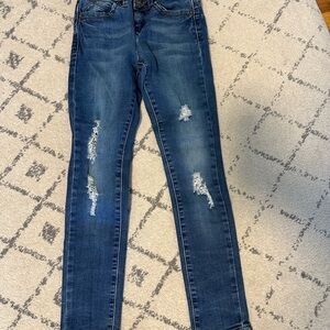 Kids Distressed Dark Blue Skinny Jeans